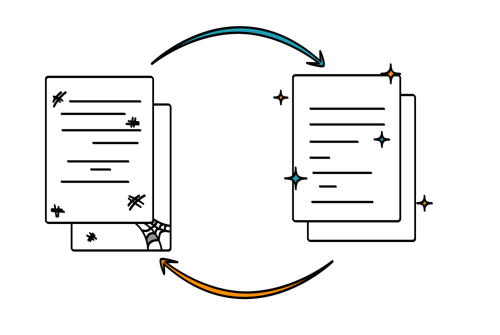 Stack of data papers converting with each other icon