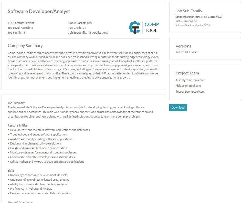 job description example manager